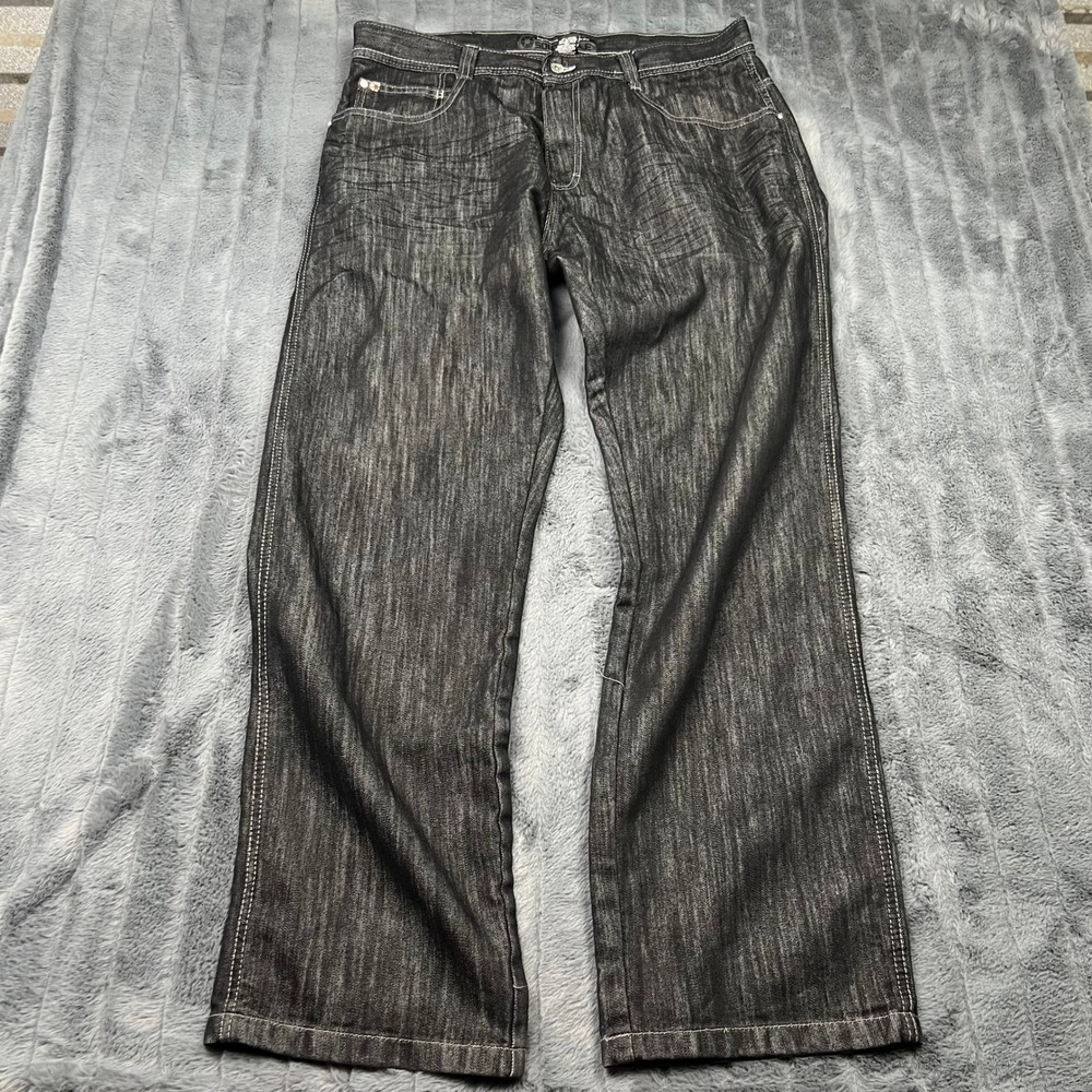 Southpole Mens Relaxed Fit Dark Wash Black Denim Jeans 38x34 Y2K Streetwear